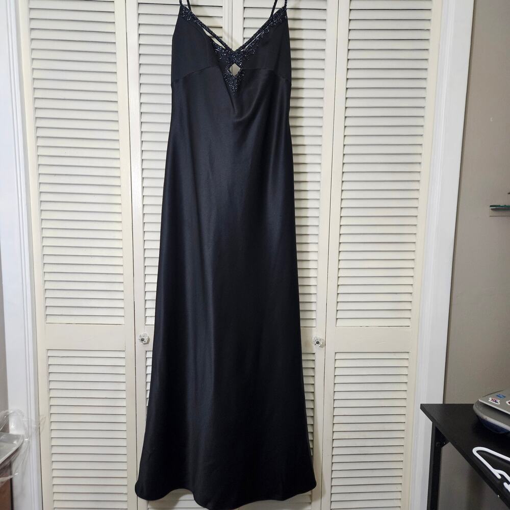 Vintage 90s Y2K Dave & Johnny Laura Ryner Black Satin Beaded Gown VTG Size 11/12